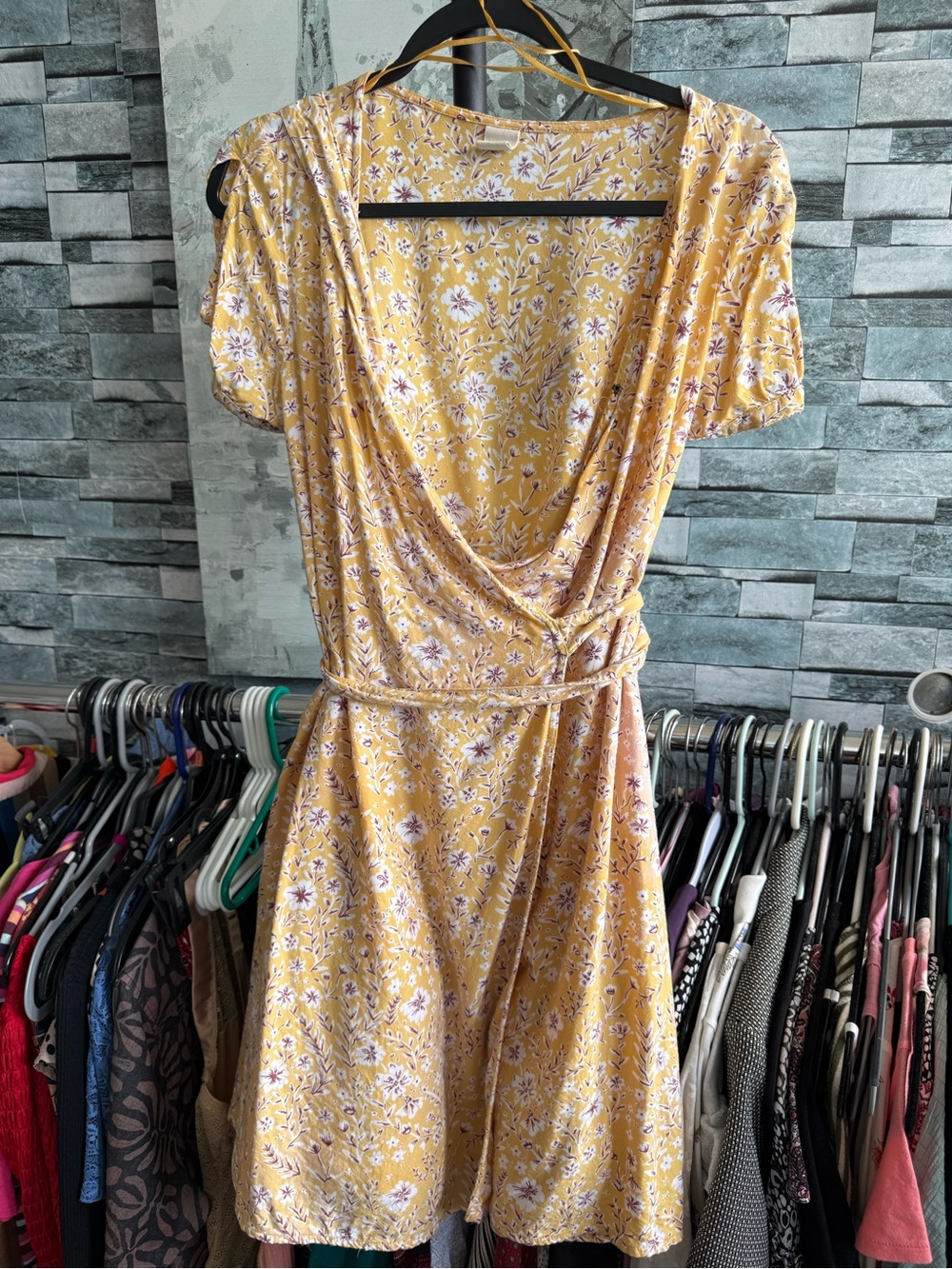 Floral True Wrap-Style Yellow Dress